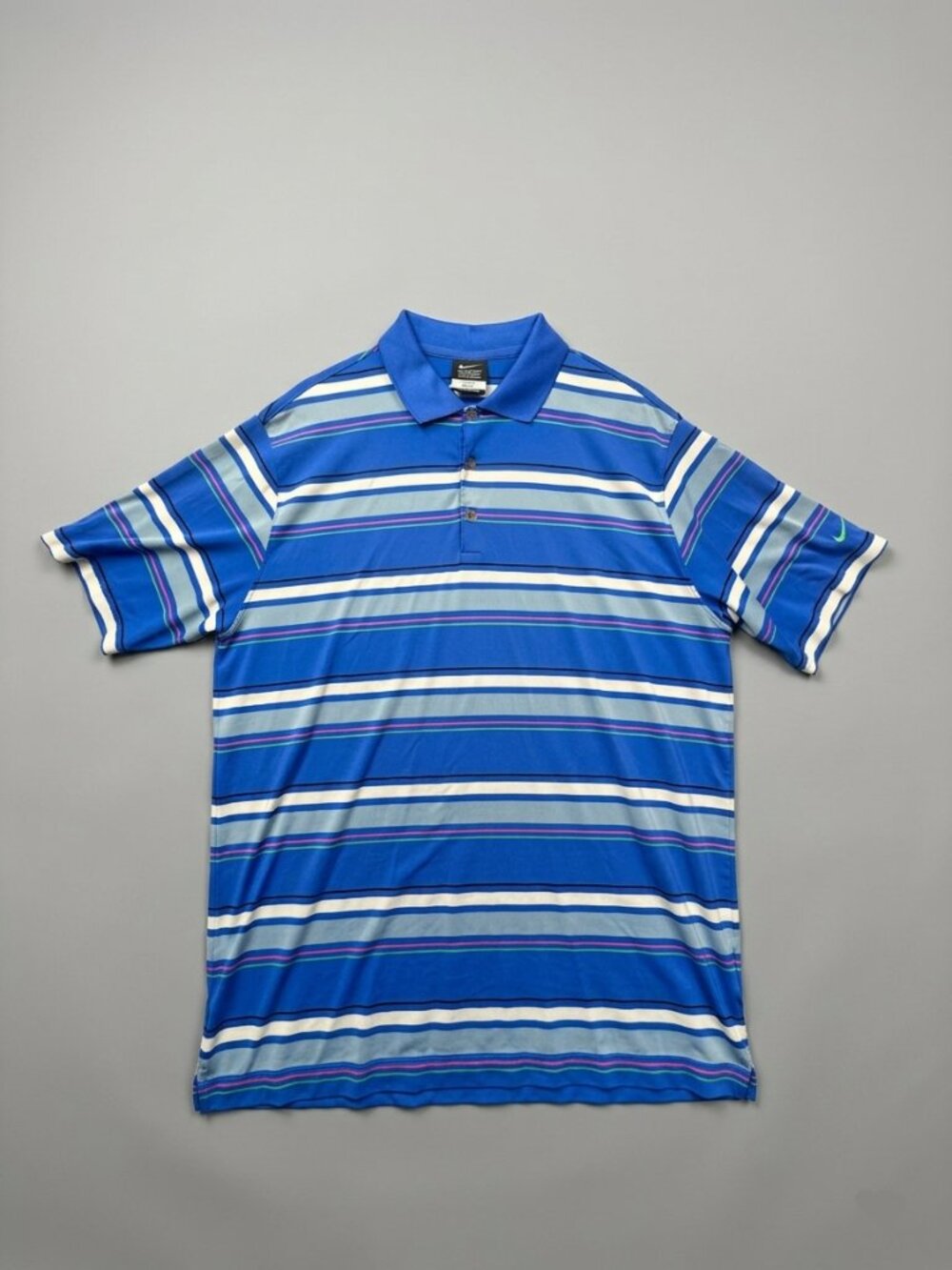 Men's Blue White Striped Nike Golf Pullover Polo Shirt Size Large